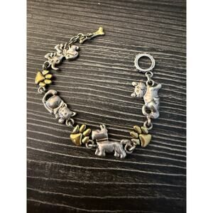 Premier Design Cat Dog Paw Pet Lovers Bracelet Gold Silver Tone Metal Toggle PD